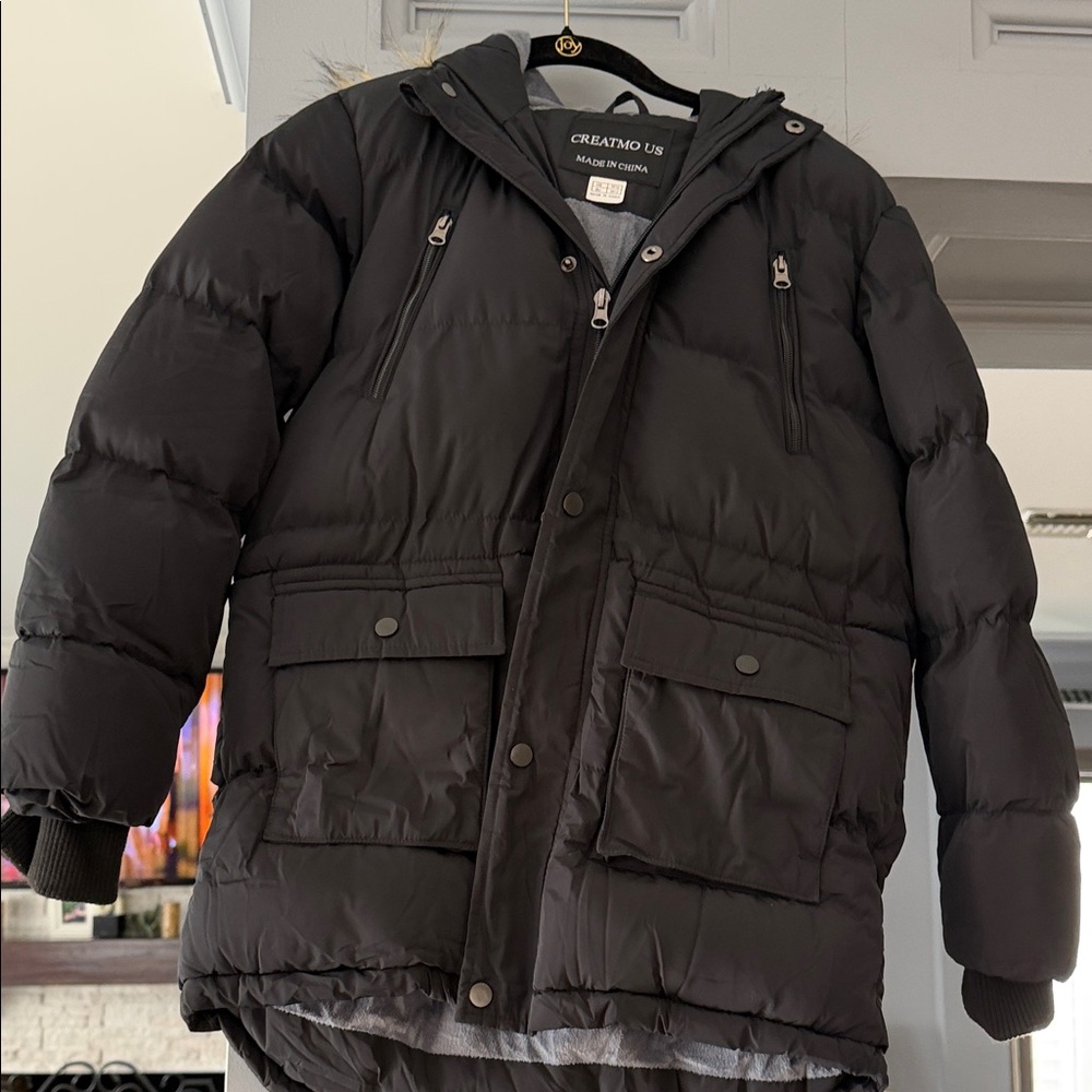 CREATM0 US Kids Black Hooded Puffer Coat